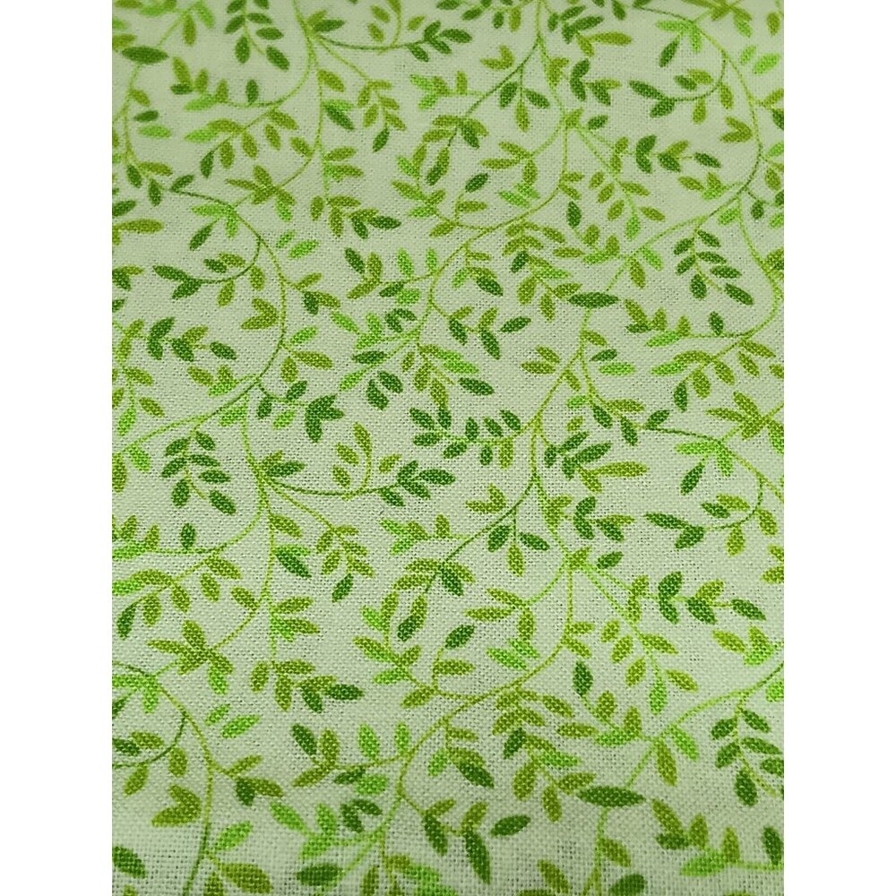 VTG Sewing Fabric Green Italian Leaves Vines  7/8 yd x 44" David Textiles Crafts